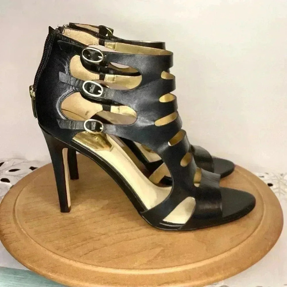 Marc Fisher Black Leather Jambee Heel Sandals Size 8M - Picture 3 of 10